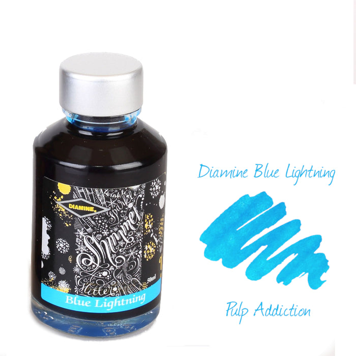 Diamine Shimmer Fountain Pen Ink - Blue Lightning 50ml Bottle