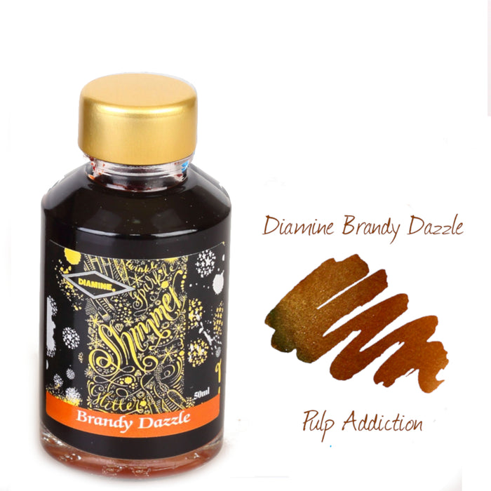 Diamine Shimmer Fountain Pen Ink - Brandy Dazzle 50ml Bottle
