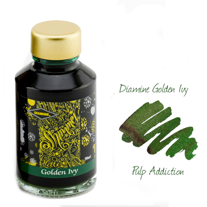 Diamine Shimmer Fountain Pen Ink - Golden Ivy 50ml Bottle