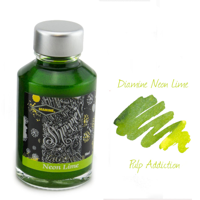 Diamine Shimmer Fountain Pen Ink - Neon Lime 50ml Bottle