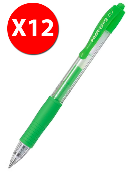 Pilot G-2 Gel Rollerball Pen - Fine 0.7mm, Neon Green 12 Pack