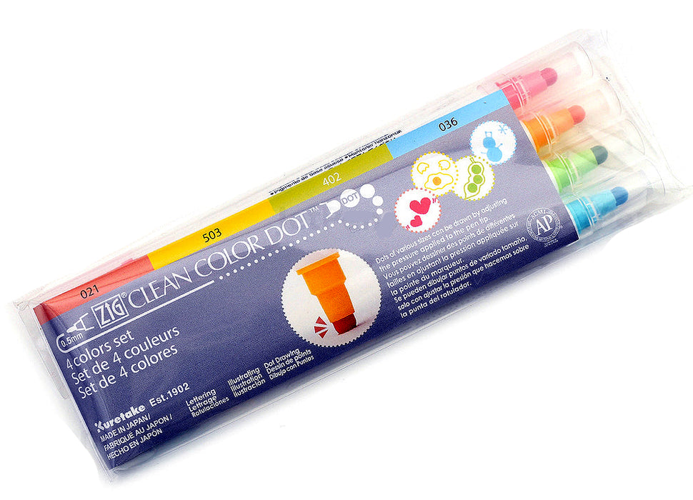 Kuretake Zig Clean Color Dot Double-Sided Marker - 4pc Set