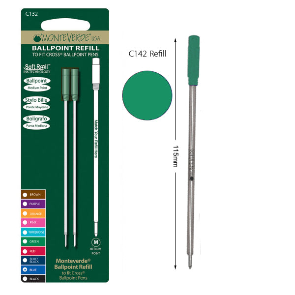 Monteverde C132 Cross Green Soft Roll Medium Ballpoint Refill, Pk2
