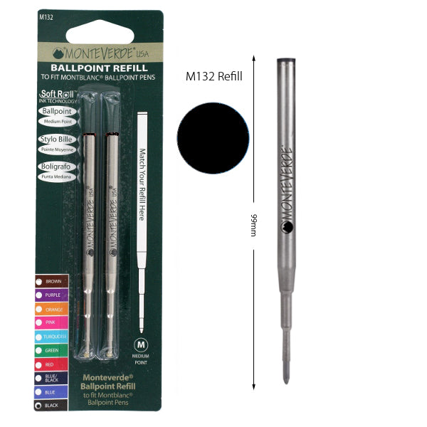 Monteverde M132 Montblanc Black Medium Ballpoint Refill, Pk2