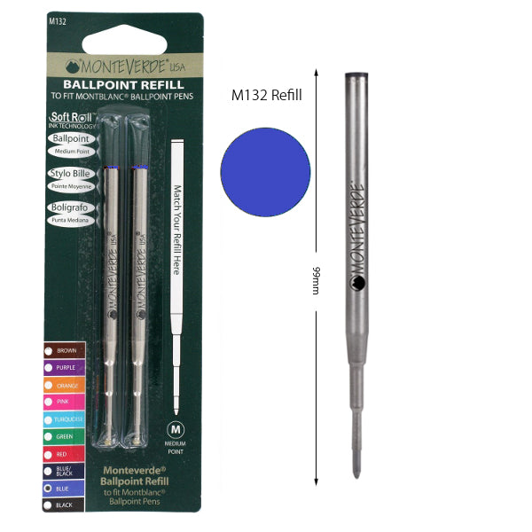 Monteverde M132 Montblanc Blue Medium Ballpoint Refill, Pk2