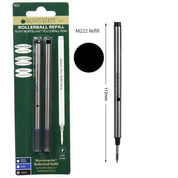Monteverde M222 Montblanc Black Fine Rollerball Refill, Pk2