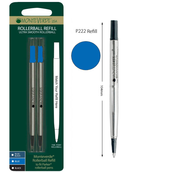Monteverde P222 Parker Blue Fine Rollerball Refill, Pk2