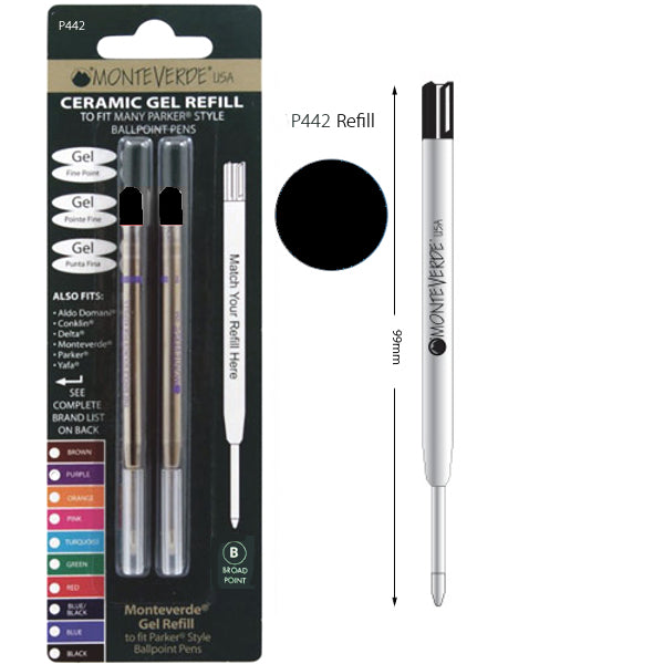 Monteverde P442 Parker Black Gel Broad Ballpoint Refill, Pk2