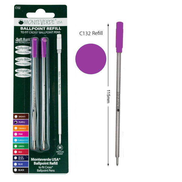 Monteverde C132 Cross Purple Soft Roll Medium Ballpoint Refill, Pk2