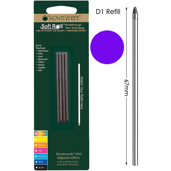 Monteverde D132 Purple Mini Ballpoint Refill, Pk4