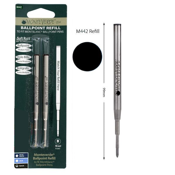 Monteverde M442 Montblanc Gel Black Broad Ballpoint Refill, Pk2