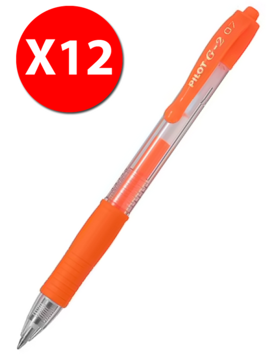Pilot G-2 Gel Rollerball Pen - Fine 0.7mm, Neon Orange 12 Pack