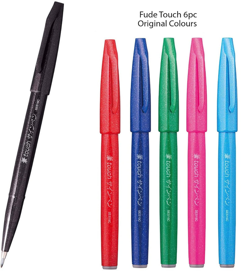 Pentel Fude Touch Brush Pens - 6pc Original Colours