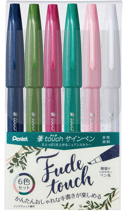 Pentel Fude Touch Brush Pens - 6pc New Colours