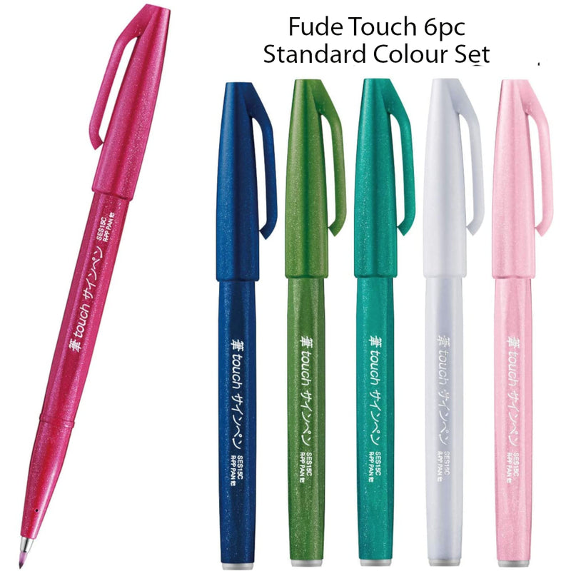 Pentel Fude Touch Brush Pens - 6pc New Colours