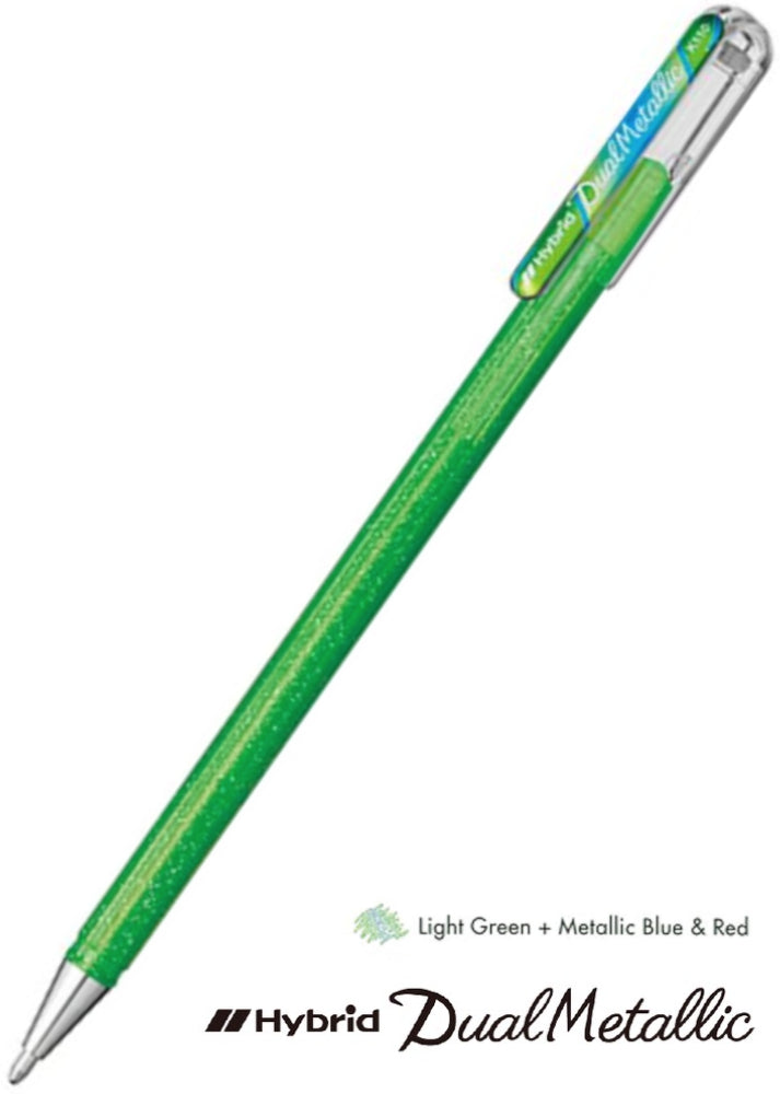 Pentel Hybrid Dual Metallic Gel Pen - Light Green and Metallic Blue & Red