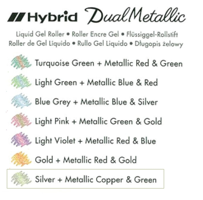 Pentel Hybrid Dual Metallic Gel Pen - Silver and Metallic Copper & Green