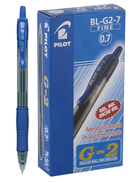 Pilot G-2 Gel Rollerball Pen - Fine 0.7mm, Blue 12 Pack