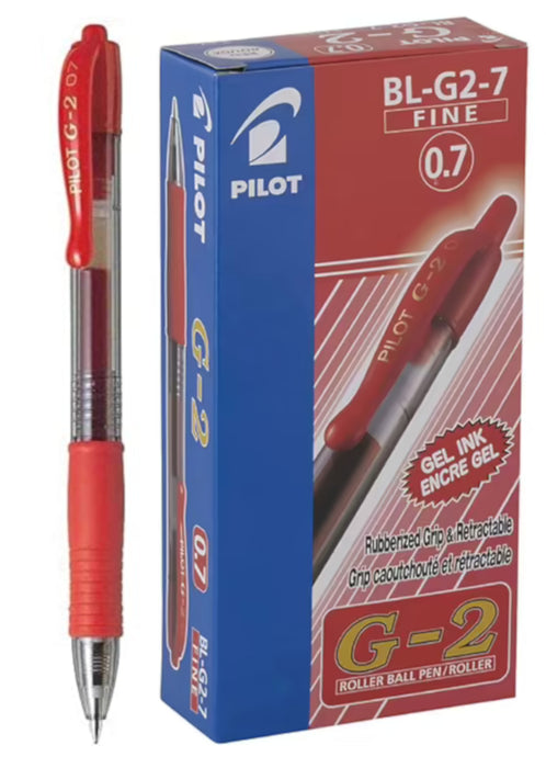 Pilot G-2 Gel Rollerball Pen - Fine 0.7mm, Red 12 Pack
