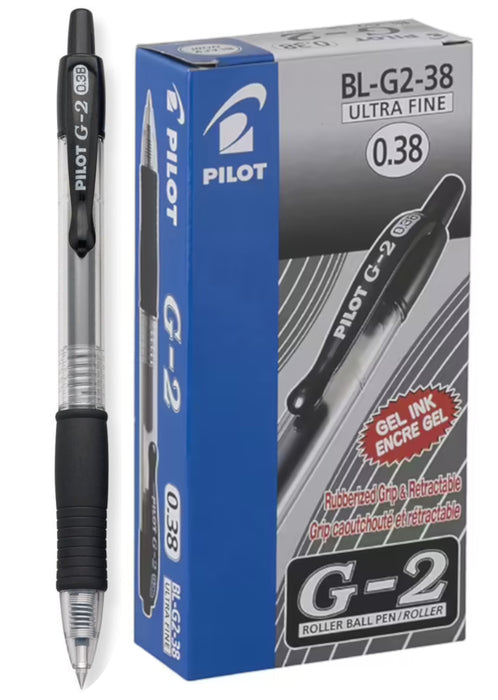 Pilot G-2 Gel Rollerball Pen - Ultra Fine 0.38mm, Black 12 Pack