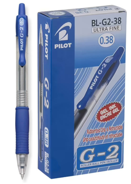 Pilot G-2 Gel Rollerball Pen - Ultra Fine 0.38mm, Blue 12 Pack