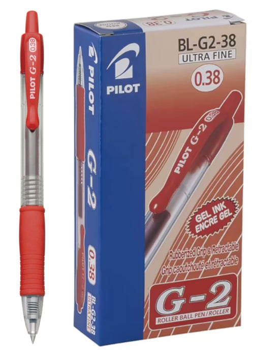 Pilot G-2 Gel Rollerball Pen - Ultra Fine 0.38mm, Red 12 Pack
