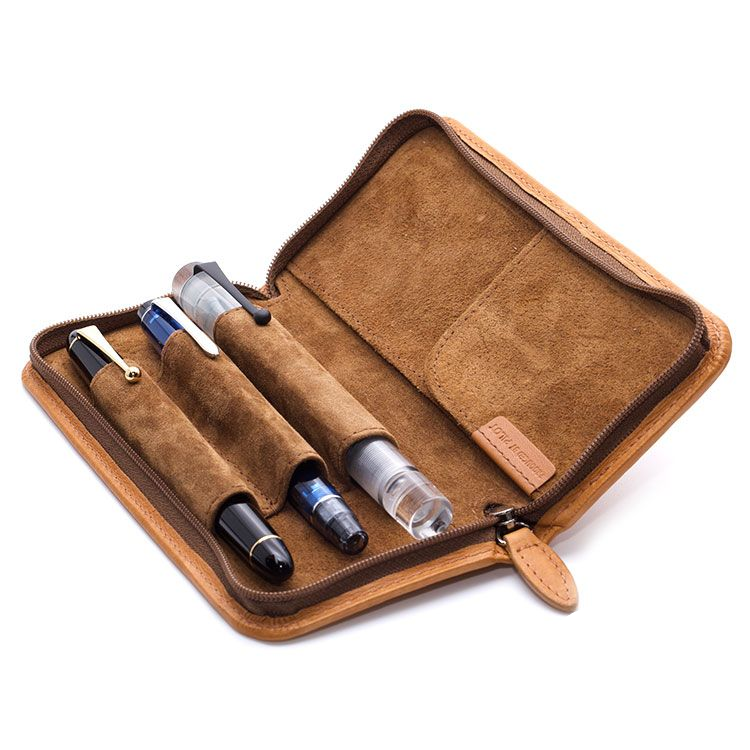 Pilot Pensemble Leather Zip 3 Pen Case - Brown