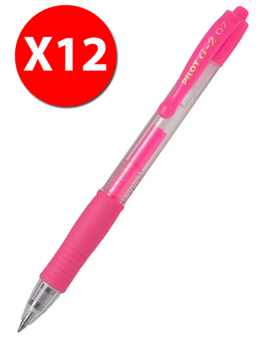 Pilot G-2 Gel Rollerball Pen - Fine 0.7mm, Neon Pink 12 Pack