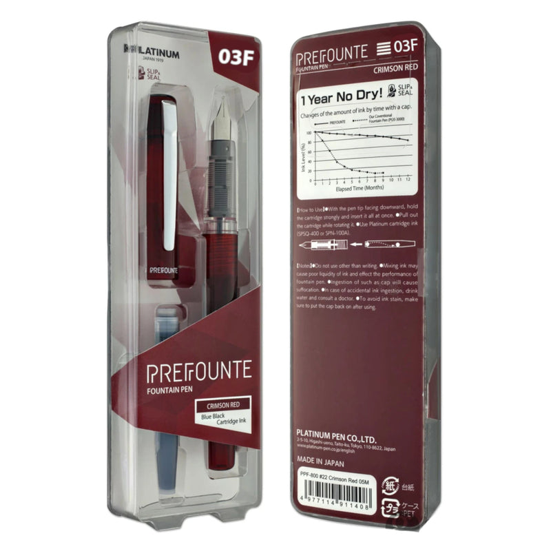 Platinum Prefounte Fountain Pen - Crimson Red, Fine Point