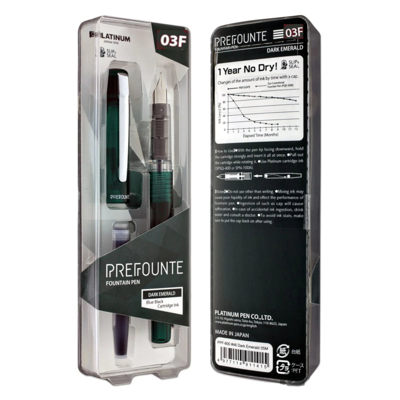 Platinum Prefounte Fountain Pen - Emerald Green, Fine Point
