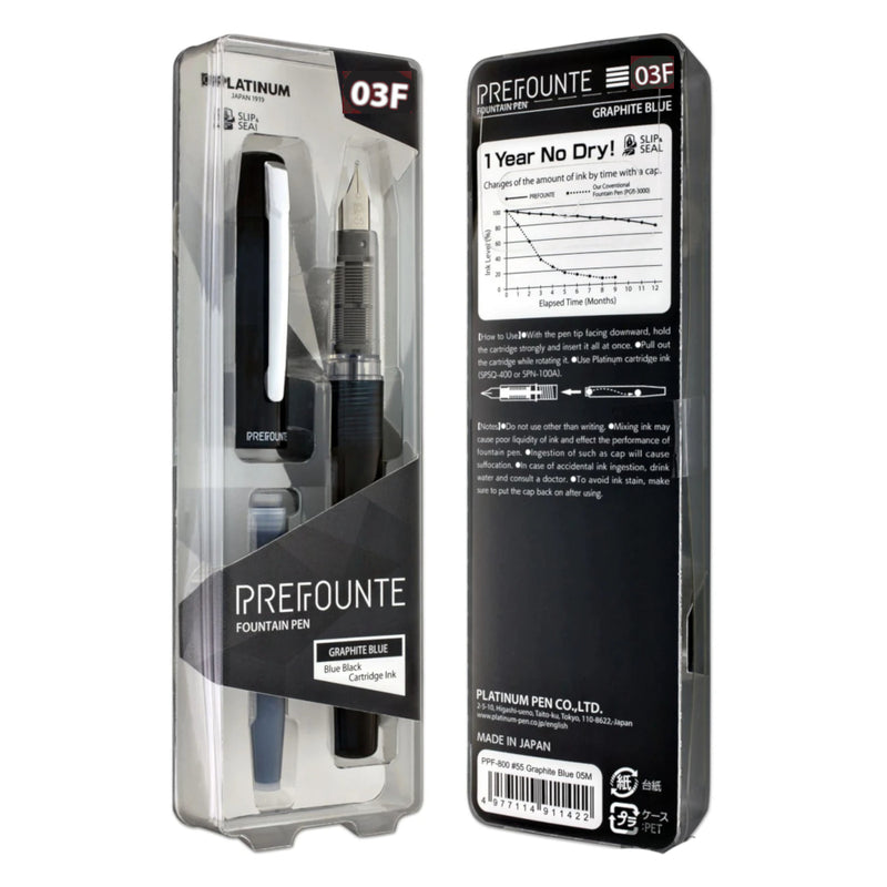 Platinum Prefounte Fountain Pen - Graphite Blue, Fine Point