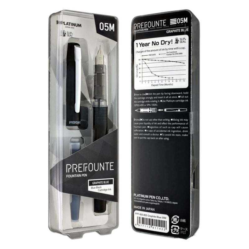 Platinum Prefounte Fountain Pen - Graphite Blue, Medium Point