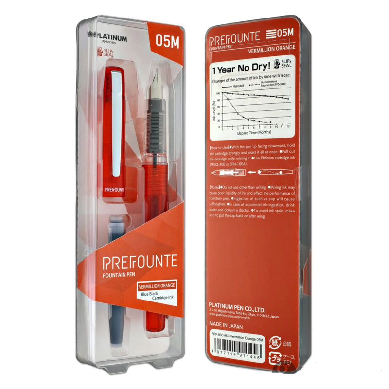 Platinum Prefounte Fountain Pen - Vermillion Orange, Medium Point