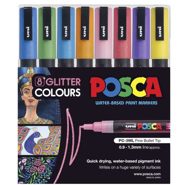 POSCA PC 3M Paint Markers Glitter Assorted 8 Pack