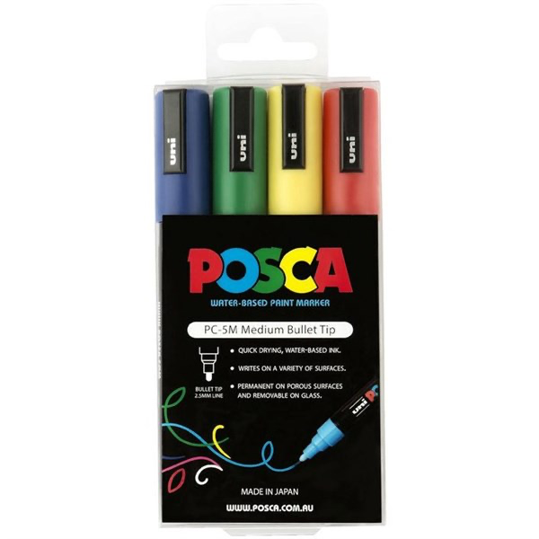POSCA PC 5M Paint Markers Assorted Colours 4 Pack