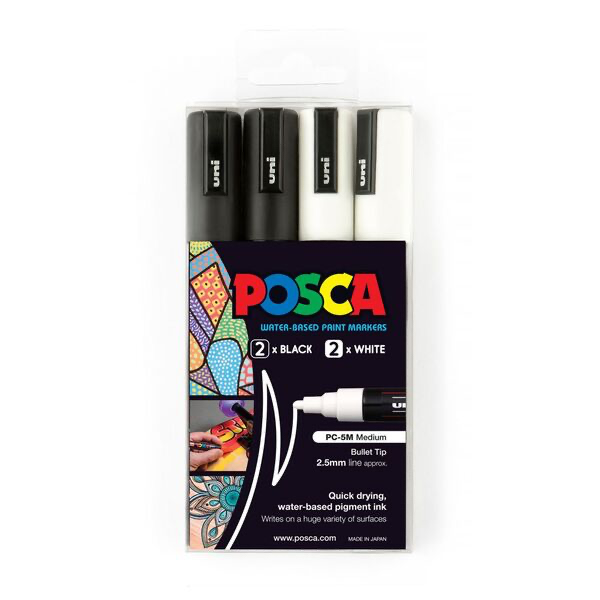 POSCA PC 5M Paint Markers Black/White 4 Pack — Pulp Addiction