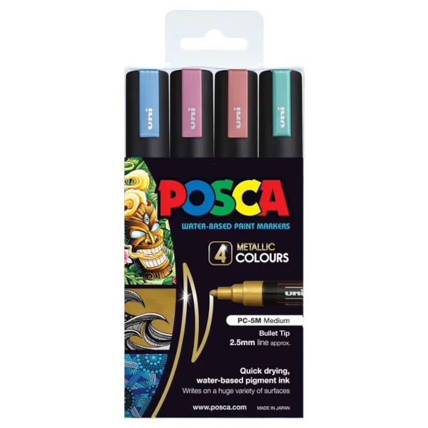 POSCA PC 5M Paint Markers Metallic Assorted 4 Pack