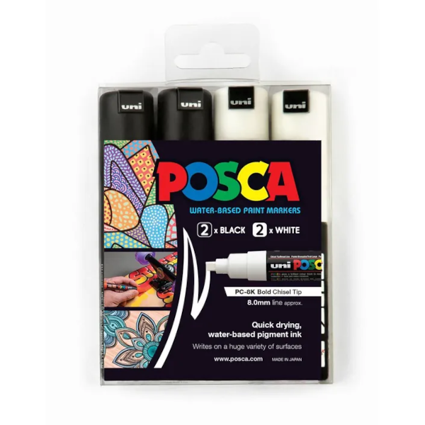 POSCA PC 8K Paint Markers Black/White 4 Pack