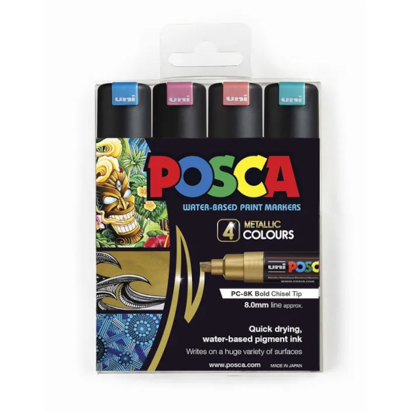 POSCA PC 8K Paint Markers Metallic Assorted 4 Pack