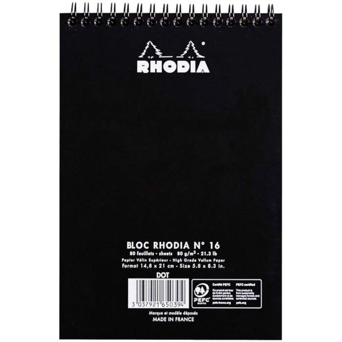 Rhodia No. 16 Notepad Wirebound - Black, Dotted