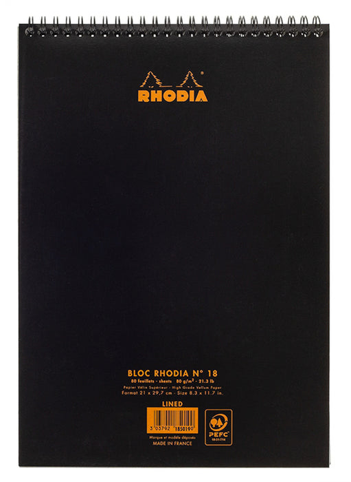 Rhodia No. 18 Notepad - Wirebound, Black, Lined