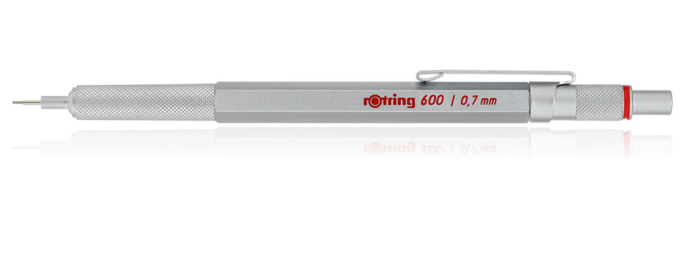 ROtring 600 Gel Pen - 0.55mm Black Ink, Silver Metal Body With Knurled Grip, Refillable