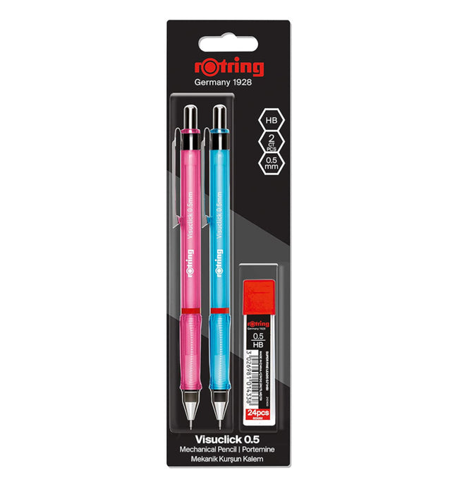 Rotring Visuclick Mechanical Pencil - 0.5mm Blue and Pink 2 pack with Leads
