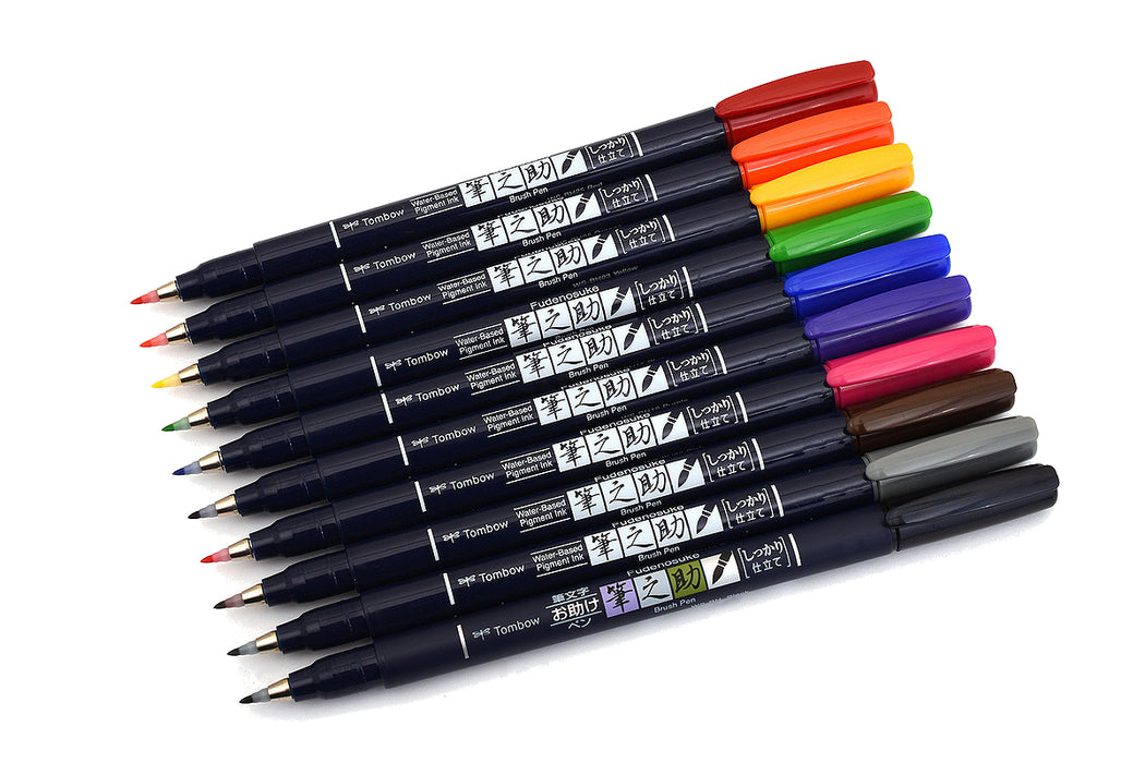 Tombow Fudenosuke Brush Pen - Hard Tip - 10 Color Set
