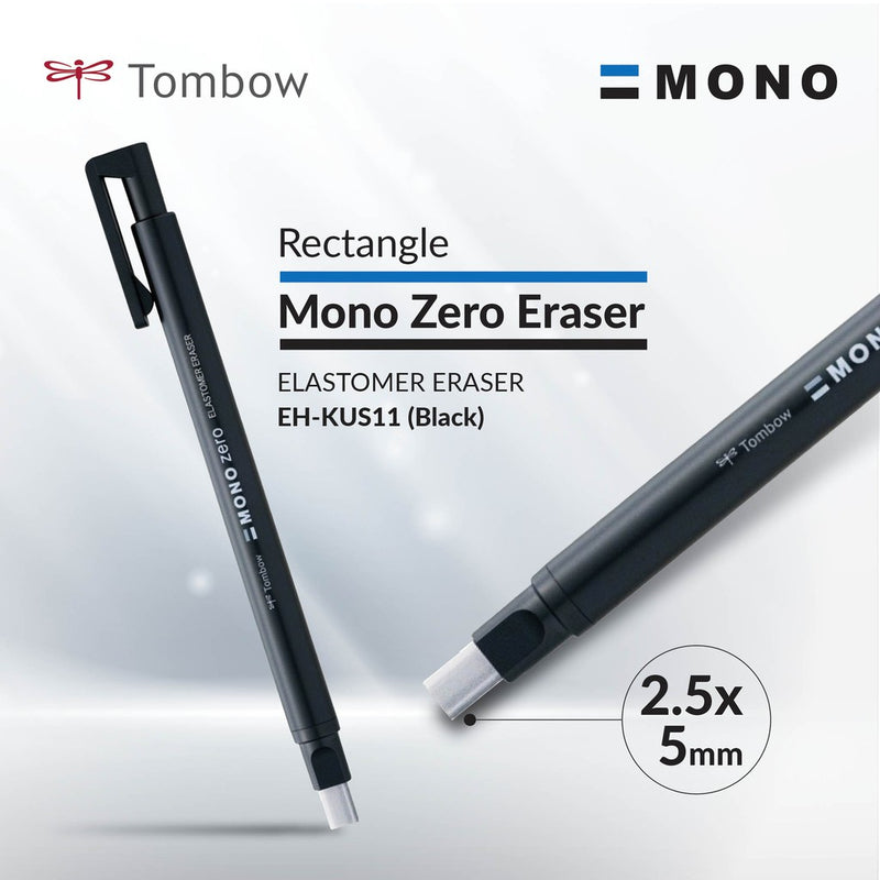 Tombow Mono Zero Rectangular Retractable Eraser - Black 2.5mm