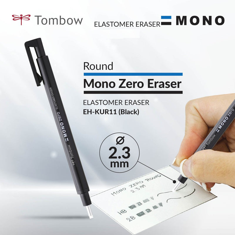 Tombow Mono Zero Round Retractable Eraser - Black 2.3mm