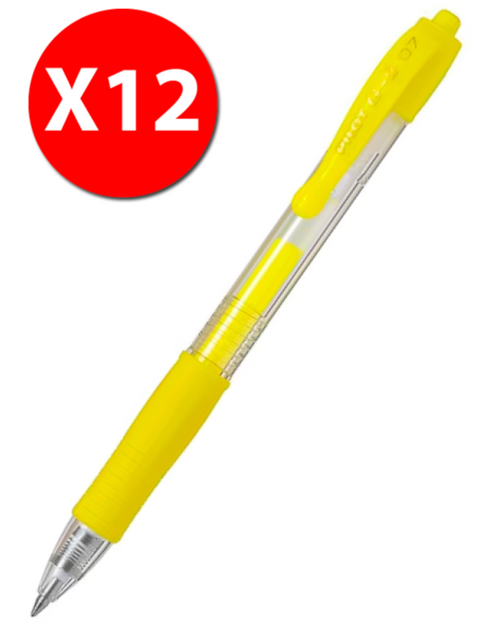 Pilot G-2 Gel Rollerball Pen - Fine 0.7mm, Neon Yellow 12 Pack