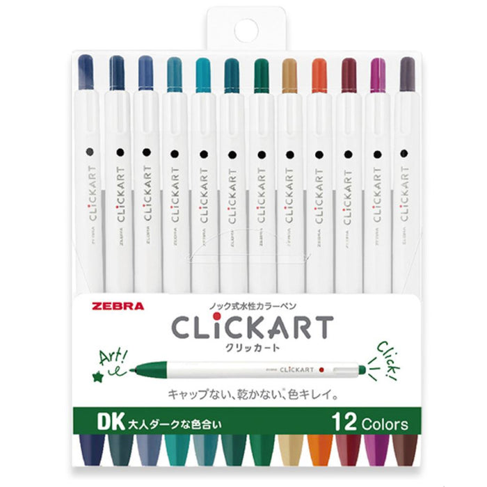 Zebra ClickArt Retractable Marker Pen - Dark 12pc Set