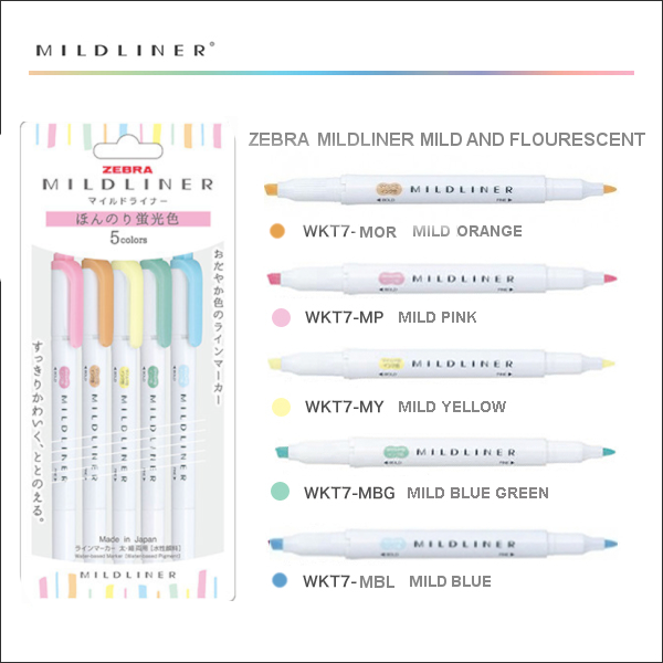 Zebra Mild Liner Mild & Fluorescent 5 Colour Set