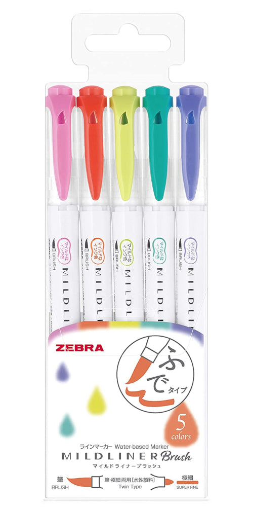 Zebra Mildliner Brush Pen Bright and Mild Set - 5pc